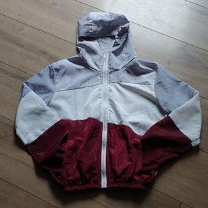 Grey, white, maroon windbreaker